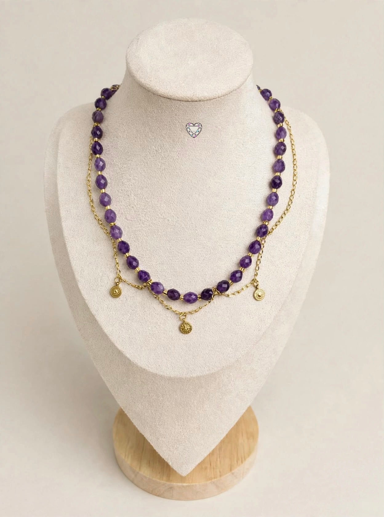 Collana Iris - Ametista naturale e secondo filo in acciaio inox