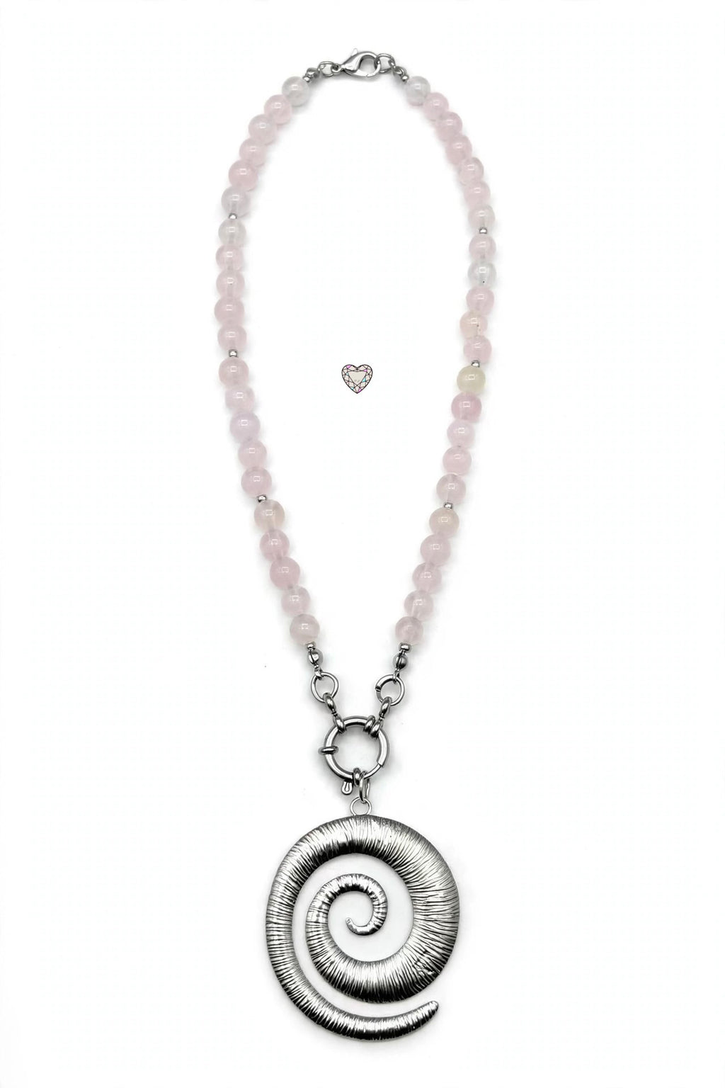 Collana Quarzo Rosa con ciondolo Spirale - Simbolo della vita. Silver