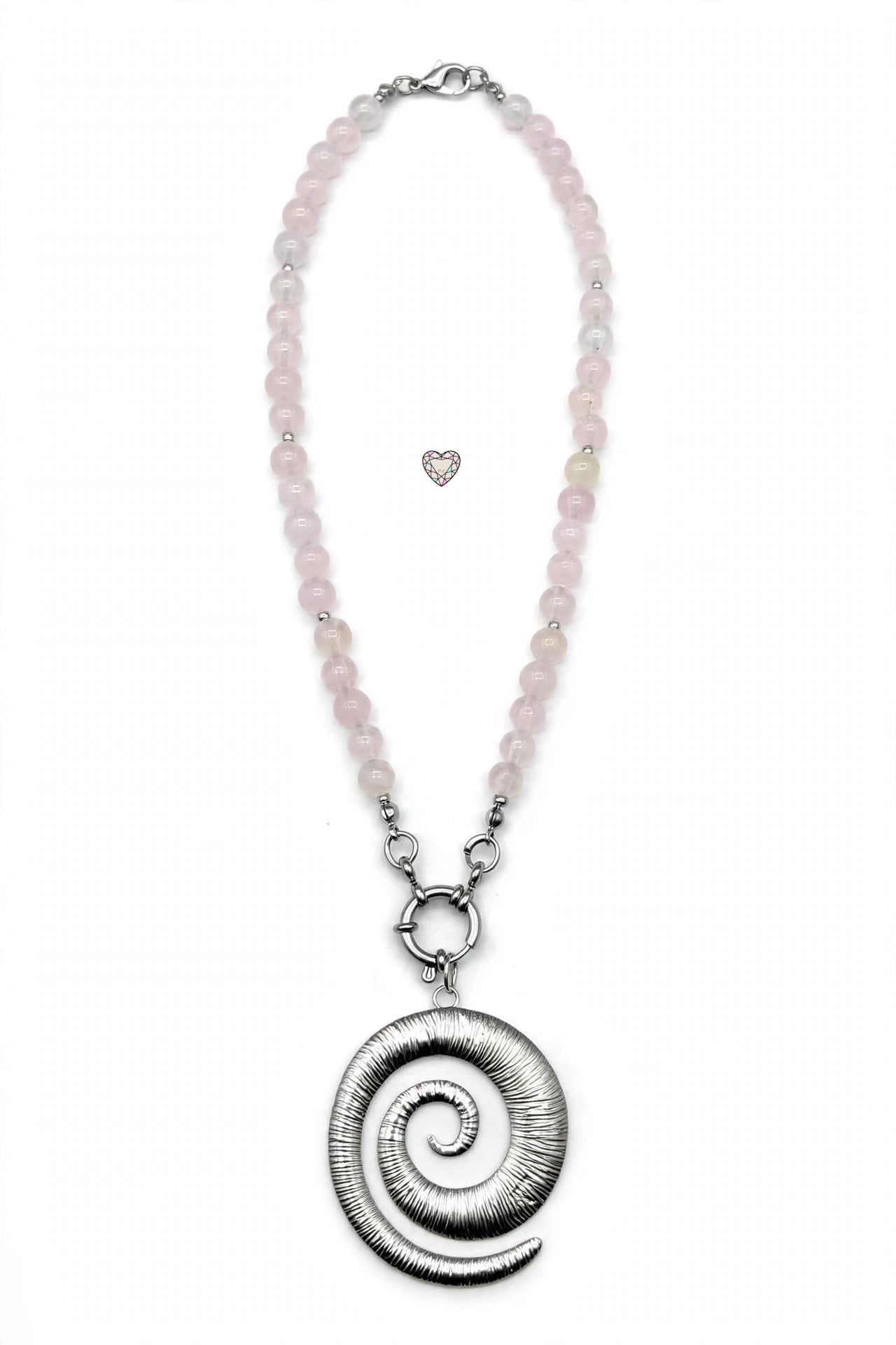 Collana Quarzo Rosa con ciondolo Spirale - Simbolo della vita. Silver