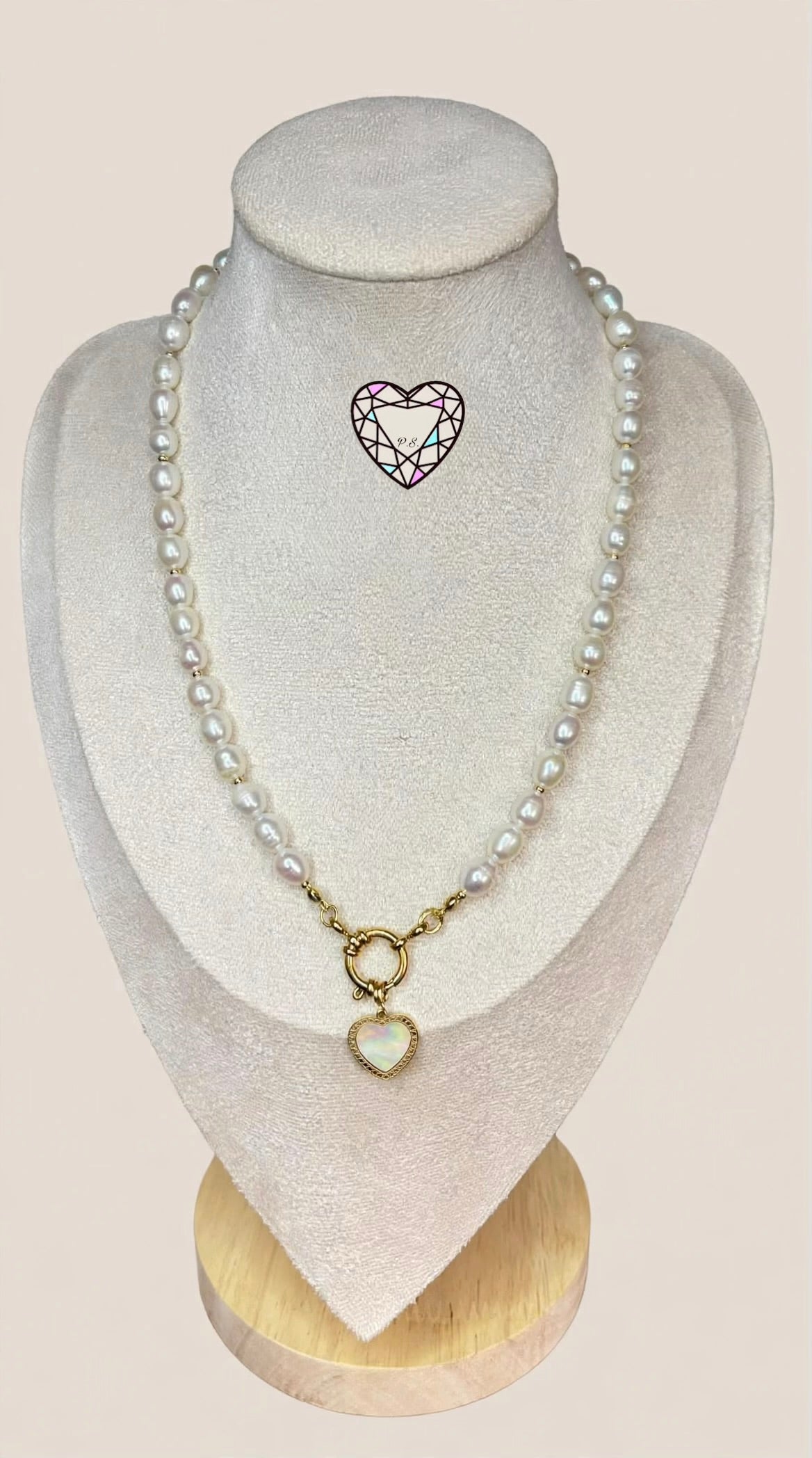 Collana in perle di fiume e cuore - Linea Alma